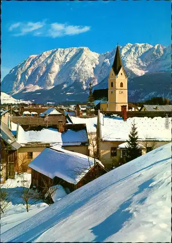 Bad Mitterndorf Panorama-Ansicht mit Kirche und Grimming im Wintergewand 1992