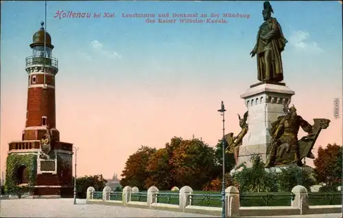 Ansichtskarte Holtenau-Kiel Holtenå Leuchtturm, Kaiser Wilhelm Denkmal 1910