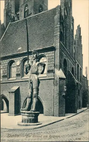 Ansichtskarte Stendal Straßenpartie - Roland am Rathaus 1908 