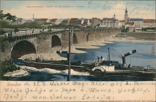Äußere Neustadt-Dresden Augustusbrücke - Neustadt, Dampfer Habicht 1903 