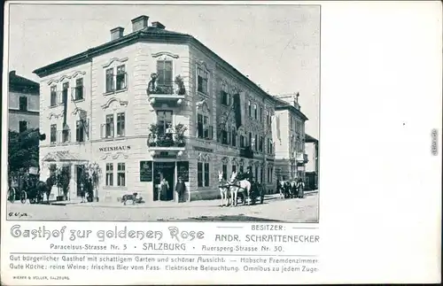 Ansichtskarte Salzburg Gasthof zur goldenen Rose - Auersperg-Strasse 30 1918 