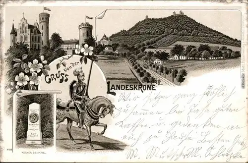 Ansichtskarte Görlitz Zgorzelec Litho Ak: Ritter, Landeskrone, Denkmal 1906 