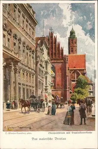Breslau Wrocław Straßenpartie - Polizeipräsidium - Künstlerkarte 1926 