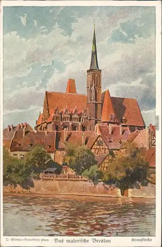 Breslau Wrocław Partie an der Kreuzkirche - Künstlerkarte 1926 