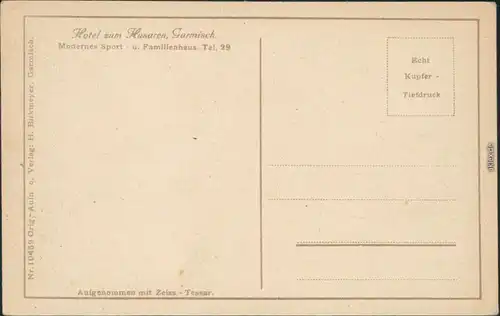 Ansichtskarte Garmisch-Partenkirchen Hotel zum Husaren 1928 