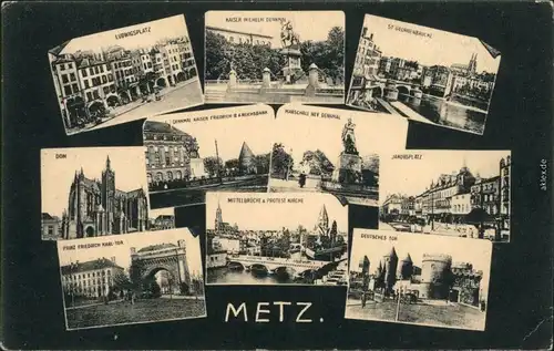 Metz Dom, Denkmal, Mittelbrücke Jakobsplatz, Ludwigsplatz 1915