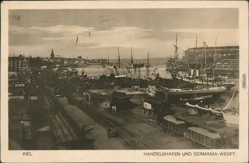 Ansichtskarte Kiel Handelshafen und Germania-Werft 1925