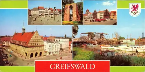 Greifswald Platz der Freundschaft, Klosterruine Eldena, Rathaus  1981