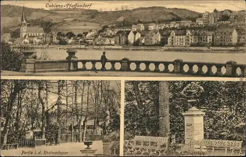 Pfaffendorf Koblenz Rhein und dem Ort, Partie  Rheinanlage, Luisenplatz 1917