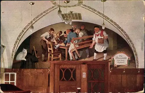 Ansichtskarte Pforzheim Braustübl - Innenansicht mit Wandmalerei 1910