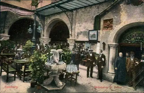 Ansichtskarte Salzburg Stiftskeller St. Peter - mit Gästen 1912