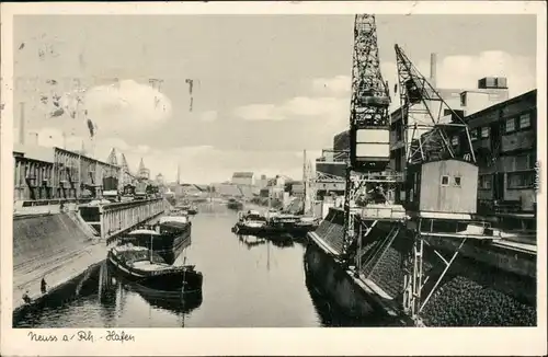 Ansichtskarte Neuss Hafen und Verladekräne 1964 