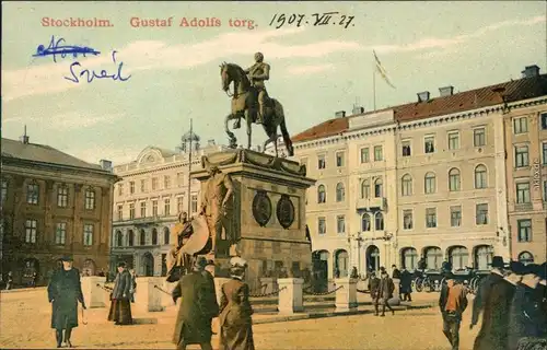 Ansichtskarte Stockholm Gustaf Adolfs torg. 1907 