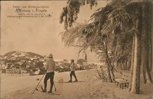 Ansichtskarte Altenberg (Erzgebirge) Skifahrer an der Stadt 1915 