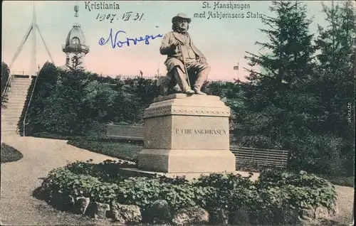 Ansichtskarte Oslo Kristiania St. Hanshaugen med Asbjornsens Statue 1912 