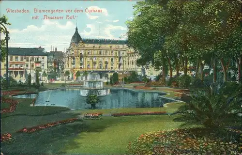 Ansichtskarte Wiesbaden Blumengaten vor dem Kurhaus Nassaur Hof 1913 