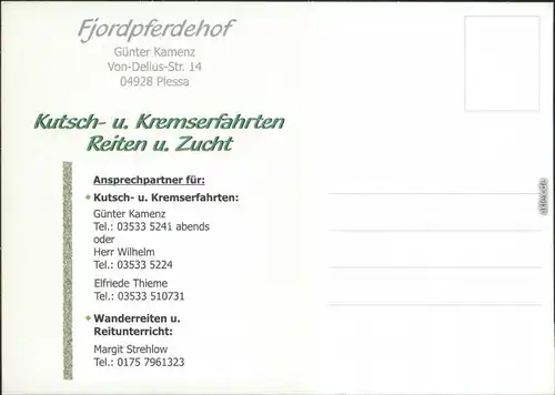 Kamenz Kamjenc Reklame & Werbung - Fjordpferdehof Kamenz 1995