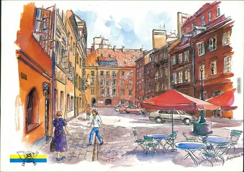 Ansichtskarte Warschau Warszawa Ulica Szeroki Dunaj - Zeichnung 1997