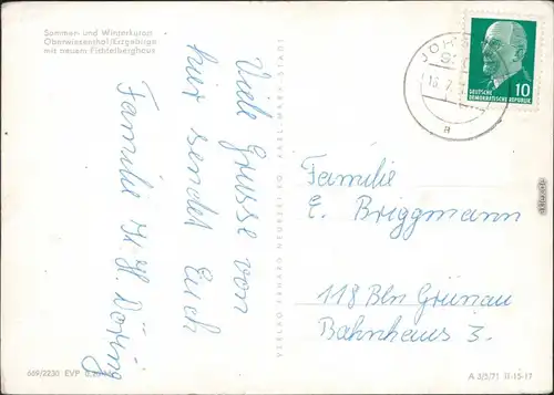 Ansichtskarte Oberwiesenthal Schwebebahn, Fichtelberghaus u. Turm 1971