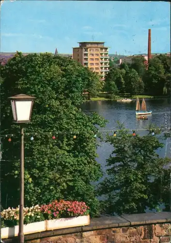 Ansichtskarte Chemnitz Karl-Marx-Stadt Schloßteich mit Hochhaus 1968