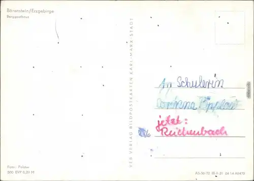 Ansichtskarte Bärenstein-Altenberg (Erzgebirge) Berggasthaus 1973