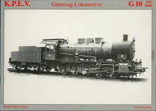 Ansichtskarte  Dampf-Güterzuglokomotive G 10 "5551 Halle" 1990