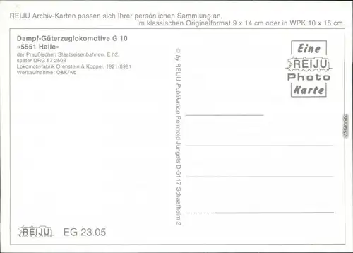 Ansichtskarte  Dampf-Güterzuglokomotive G 10 "5551 Halle" 1990