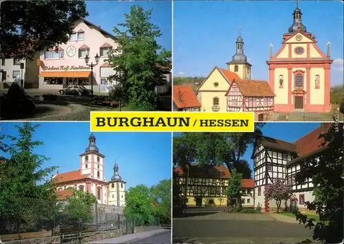 Ansichtskarte Burghaun Kirche, Bäckerei, Häuseransichten 1985