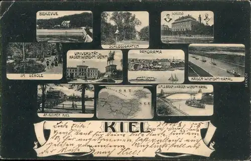Kiel Bellevue, Schlossgarten, Panorama, Schloss, Kaiser-Wilhlem-Kanal,  1905