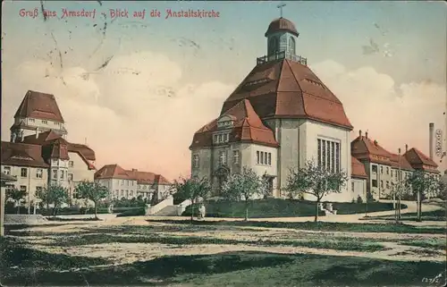Ansichtskarte Arnsdorf (Sachsen) Partie in der Anstalt 1920 