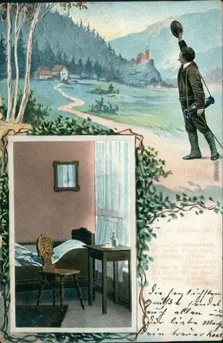 Ansichtskarte  Böhmerwald, Abschied - Mann winkt mit Hut, Zimmer 1906