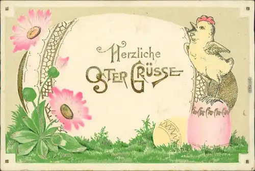 Glückwunsch/Grußkarten: Ostern / Oster-Karten 1908 Goldrand Stempel Loschwitz