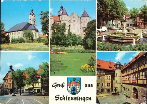 Schleusingen Johanniskirche, Markt, Schloß Bertholdsburg, Brunnen am Markt 1977
