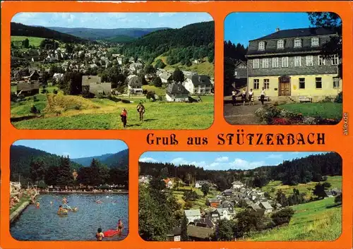 Ansichtskarte Stützerbach Stadtblick, Schwimmbad, Auerhahnstraße 1984