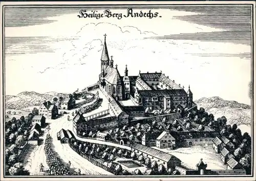 Andechs Künstlerkarte: Kloster; nach einem Stich von Merian 1960