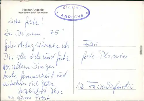 Andechs Künstlerkarte: Kloster; nach einem Stich von Merian 1960