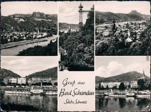 Bad Schandau Stadtblick, Lilienstein, Fahrstuhl, Elbedampfer 1959