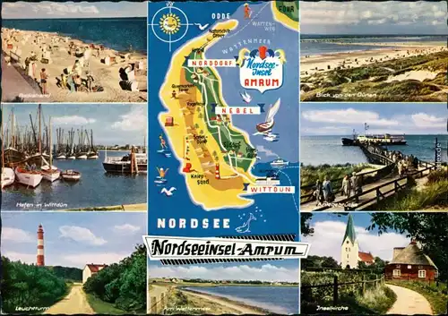 Insel Amrum Hafen Wittdün, Strand, Dünen, Anlegebrücke, Leuchtturm,   1985
