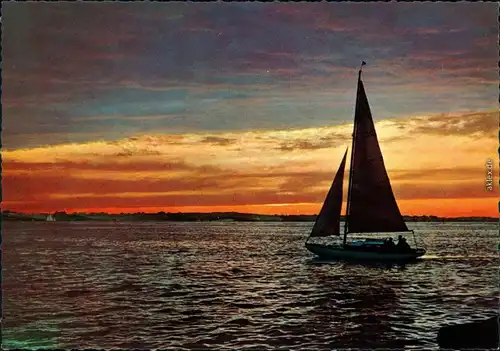 Ansichtskarte Chiemsee Sonnenuntergang am Chiemsee, Segelboot 1985