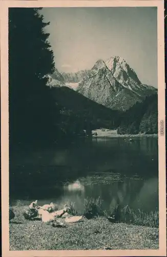 Ansichtskarte Garmisch-Garmisch-Partenkirchen Rissersee mit Bergmassiv 1932