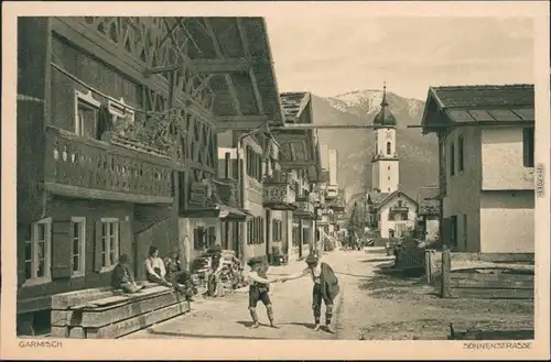 Ansichtskarte Garmisch-Partenkirchen Sonnenstraße mit Kirche 1928