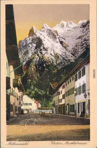 Ansichtskarte Mittenwald Untere Marktstraße mit Bergmassiv 1928
