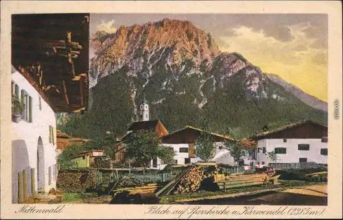 Ansichtskarte Mittenwald Kirche mit Krawendel (2385 m) 1930