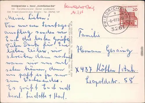 Ansichtskarte Rinteln OT Friedrichswald: Waldgasthaus "Dörnröschen-Eck" 1966