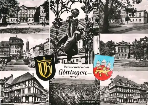 Ansichtskarte Göttingen Schule, Brunnen, Panorama, Theater 1964