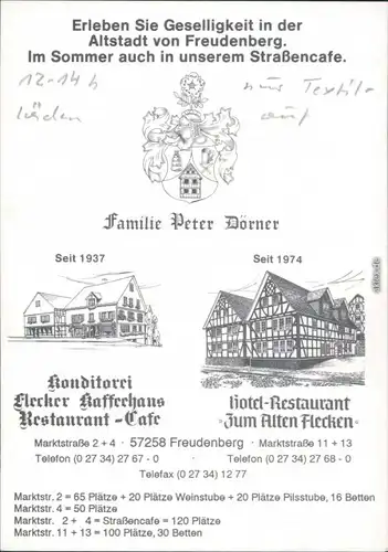 Freudenberg (Siegerland) Gaststätte - Konditorei - Café - Hotel: Fam.   1985