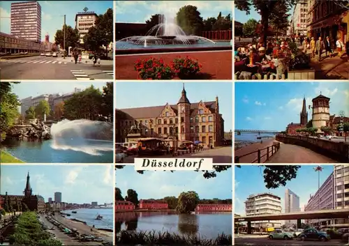 Ansichtskarte Düsseldorf Brunnen, Kirche, Brücke, Turm, Rhein 1975