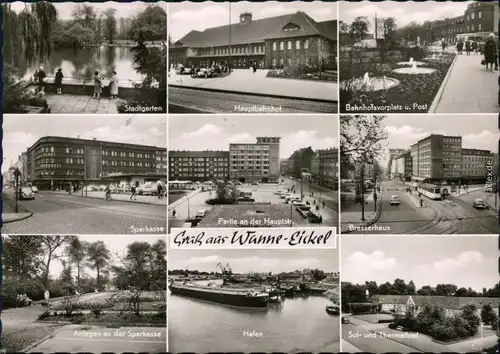 Wanne-Eickel-Herne Hauptbahnhof, Bahnhofsvorplatz, Sparkasse, Hafen 1965