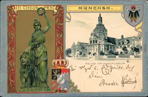 München Bild Bavaria, Nationalmusuem - Patriotika 1900 Prägekarte