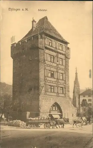 Ansichtskarte Esslingen Kutsche, Straße und Schelztor 1918 